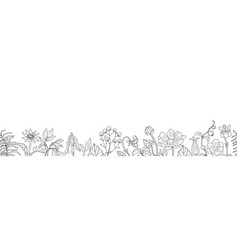 Seamless Border With Spring Flowers Line Drawing