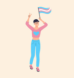 Transgender Woman With Rainbow Flag Showing Peace