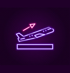 Glowing Neon Line Plane Takeoff Icon Isolated On