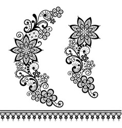 Lace single pattern set - black floral lace Vector Image