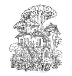 Fairy Tale Forest House In Mushroom Coloring Page