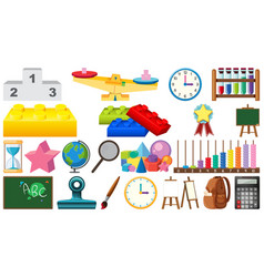 Large Set School Items On White Background