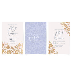 Three Wedding Invitations Cards Set With Gold