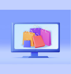 3d Computer With Shopping Bag