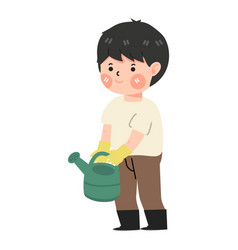 Kid Boy Holding Watering Can