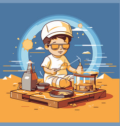 Cute Cartoon Boy Cooking In The Kitchen