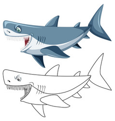 Shark Cartoon Character With Its Doodle Outline