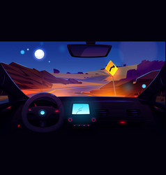 Car Driver View Of Night Desert Highway