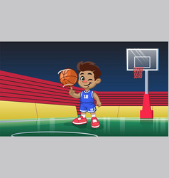 Cartoon Kid Basketball Player In Stadium