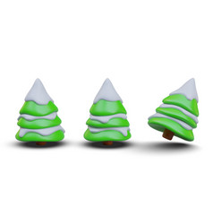 Set Of Green Snowy Christmas Trees Object In