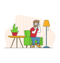 Unhappy Sad Man Character Sitting In Living Room