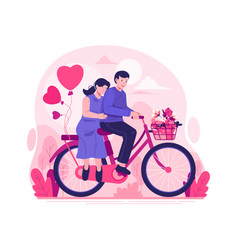 A Happy Couple Is Riding Bicycle Together Man