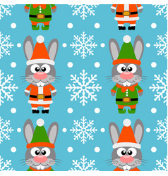 New Year Seamless Card With Funny Rabbit Santa Cla