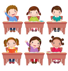 Children in classroom at desk studying and Vector Image