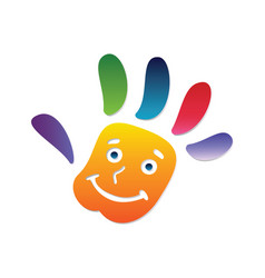 Colorful Kid Hand Happy Face Logo Hand