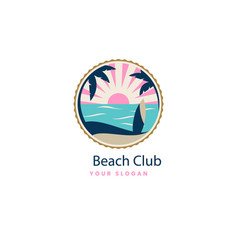 Flat Design Beach Club Logo Template