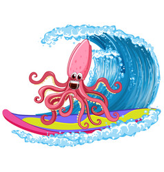 Squid On Surfboard With Ocean Wave