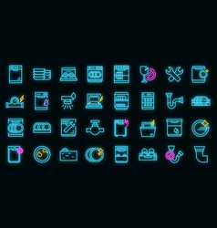 Repair Dishwasher Icons Set Neon