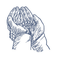 Praying Hands With Rosary Hand Drawn Vintage