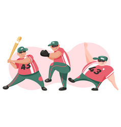 Set Of Three Young Baseball Players Cartoon