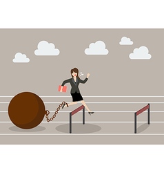 Business Woman Jumping Over Hurdle With The Weight