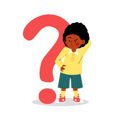 Pensive Thinking Child Next To Question Mark Flat