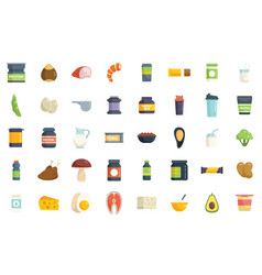 Protein Nutrient Icons Set Flat Fat Fiber