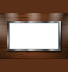 Blank Metal Frame Billboard On Wooden Background