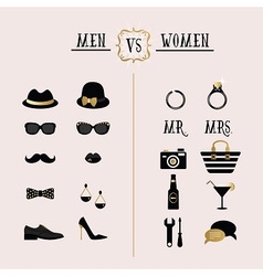 Hipster Men Vs Women Accessories Design Icons Set