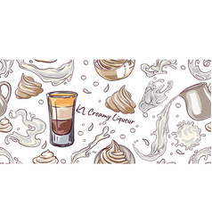 Seamless Pattern Cocktail B-52 Hand Drawn Bar