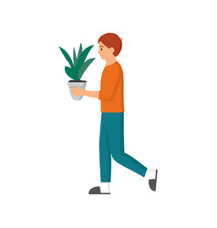 Teenager Carries Plant In Pot Taking Care