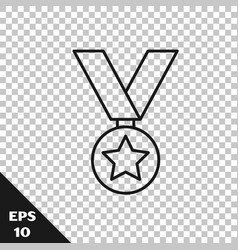 Black Line Military Reward Medal Icon Isolated