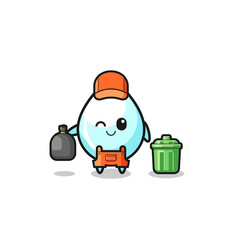 Mascot Of Cute Milk Drop As Garbage Collector