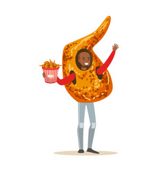 Smiling Man Wearing Fried Chicken Wing Costume