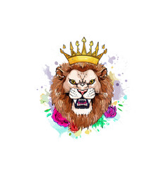 Wildlife Royalty Angry Lion Head With Crown