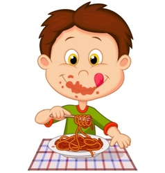 Cartoon Boy Eating Spaghetti