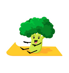 Cartoon Broccoli Vegetable Character On Yoga Class