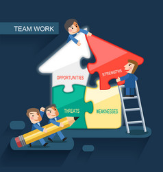 Flat Design For Team Work Concept