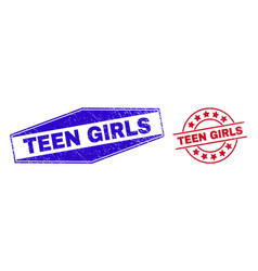 Teen Girls Grunged Badges In Round And Hexagon