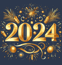 Golden Happy New Year 2024 With Fireworks Luxury B