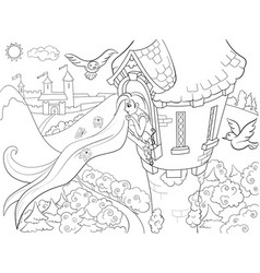 Princess Rapunzel In Stone Tower Coloring