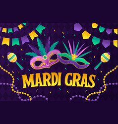 Gradient Mardi Gras Background With Mask Confetti