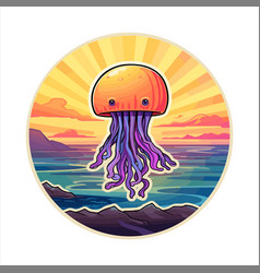 Jellyfish Colorful Cartoon Kawaii Character Beach