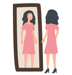 Woman Near Mirror Trying On Dress Image