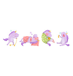 Funny Purple Unicorn Engaged In Different Activity