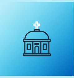 Line Santorini Building Icon Isolated On Blue