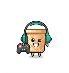 Waffle Cone Gamer Mascot Holding A Game Controller