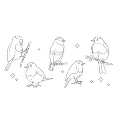 Set Of Five Silhouettes Small Birds