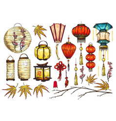 Asian Paper Lanterns Hand Drawn