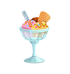 Cartoon Ice Cream Sundae Dessert Food In Glass Cup